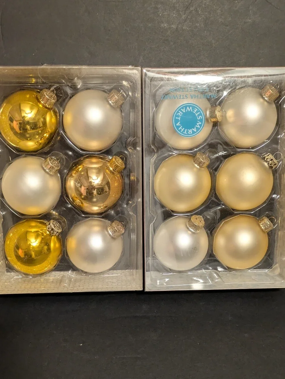 Martha Stewart Holiday Glass Ornament Set Gold Pearl White Set of 12